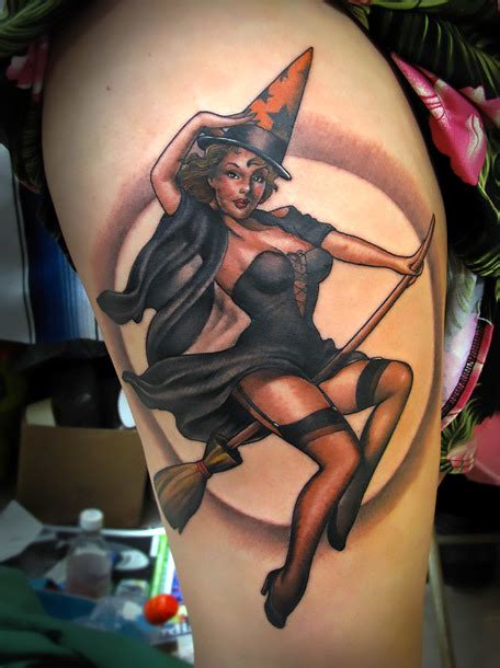 Pin Up Witch Girl Tattoo Idea