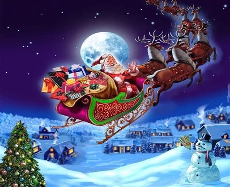 Mikołaj Sanie Zima Noc Boże Narodzenie