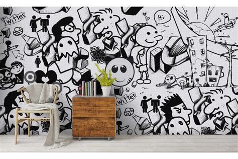 3d Black White Graffiti Art Cartoon Character Wall Mural Wallpaper Zy