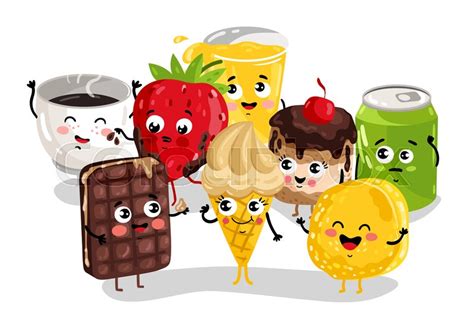 Cute Sweet Food And Drink Cartoon Stock Vector