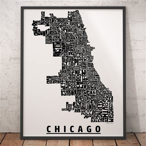Chicago Neighborhood Typography City Map Print Etsy Chicago Art