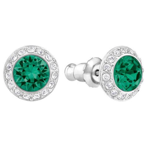 Swarovski Angelic Pierced Earrings Green Rhodium Plated 5267105 For