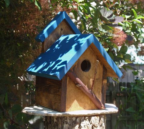 Handmade Song Bird House Pretty Blue Bird House Wild Bird Etsy Bird