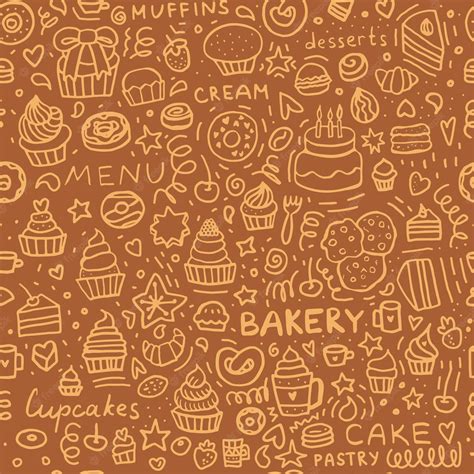 Premium Vector Bakery Doodle Seamless Pattern Dessert Muffins
