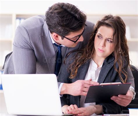 Sexual Harassment Concept With Man And Woman In Office Stock Image Image Of Discussing