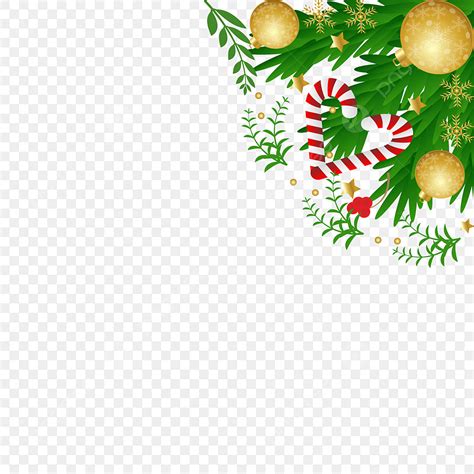 Gambar Desain Bingkai Sudut Natal Dengan Bola Dan Permen Cabang Pohon