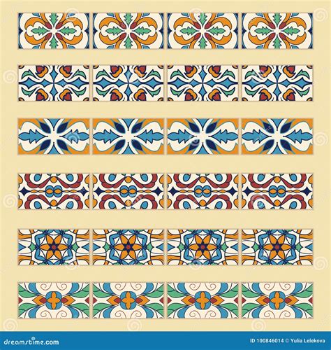 Vector Set Of Decorative Tile Borders Collection Of Colored Patterns