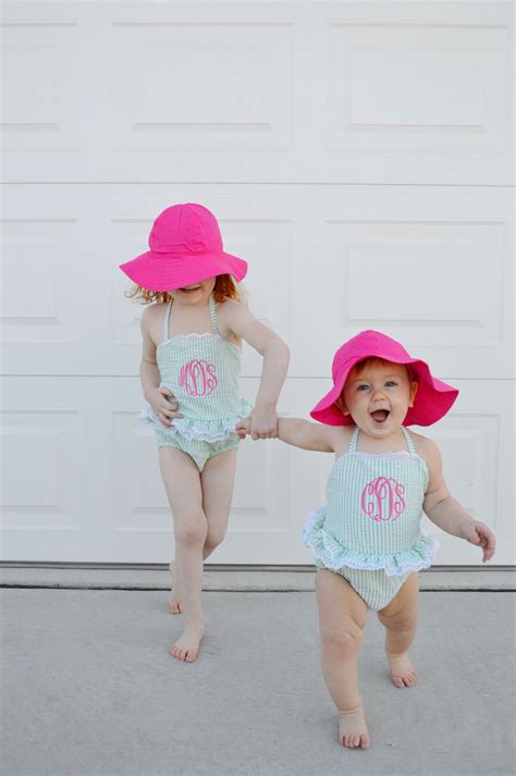 Seersucker Monogrammed Ruffle Swimsuits For Baby And Toddler Happy