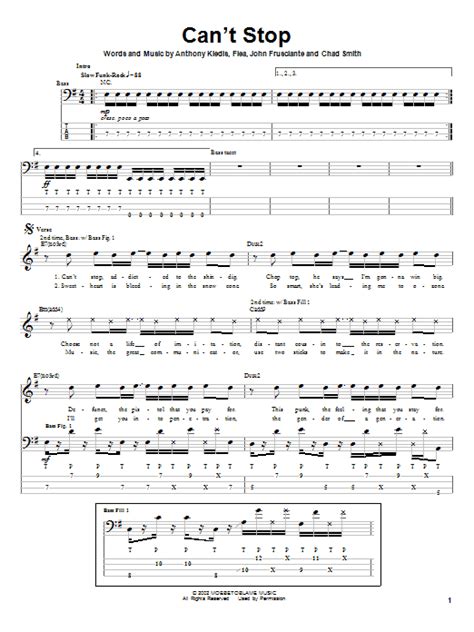 Cant Stop Sheet Music Red Hot Chili Peppers Bass Guitar Tab