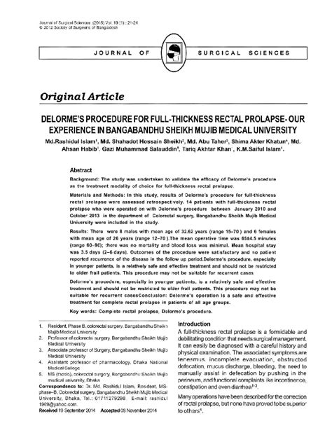 pdf delorme s procedure for full thickness rectal prolapse our experience in bangabandhu