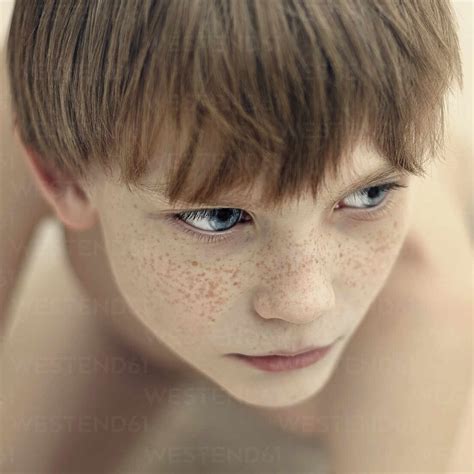 Close Up Of Caucasian Boy S Face Stock Photo