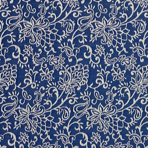 Navy Blue Contemporary Floral Jacquard Woven Upholstery Fabric By The Yard
