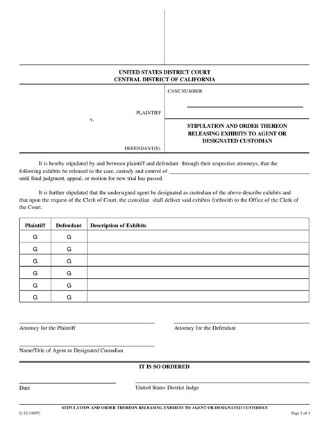 Form G 12 Download Fillable Pdf Or Fill Online Stipulation And Order