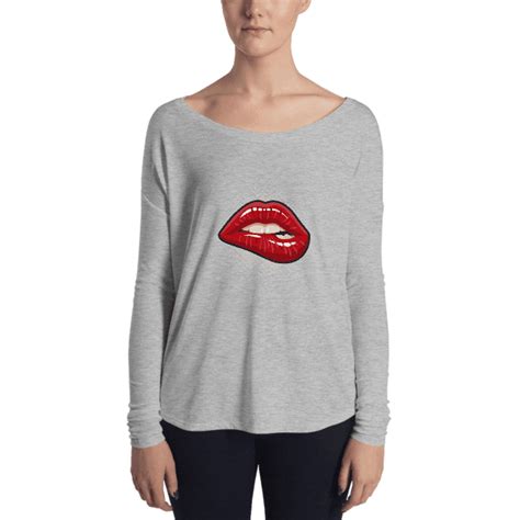 Ladies Red Lip Biting Long Sleeve Tee What Devotion Coolest Online