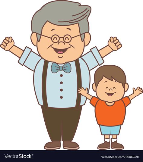 Cartoon Happy Grandpa And His Grandson On White Vector Image