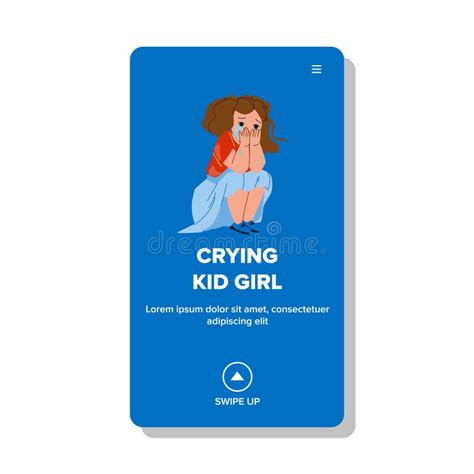Frustrated Crying Kid Girl Sitting On Floor Vector Stock Vector