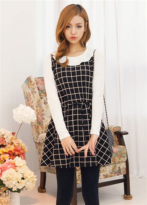 [2fb] Sleeveless Checkered Dress With Drawstring Kstylick Latest Korean Fashion K Pop