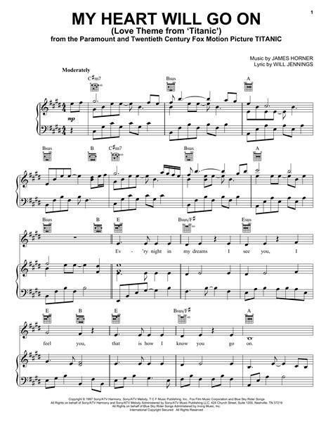 Celine Dion My Heart Will Go On Love Theme From Titanic Sheet Music