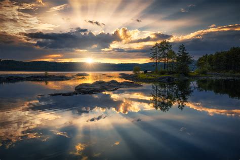 Sunset Reflection Water Norway Sun Wallpapers Hd Desktop And