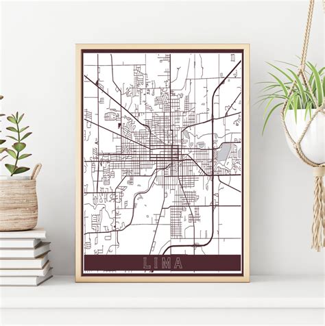 Lima Ohio Street Map Print Hanging Canvas Map Of Lima Etsy