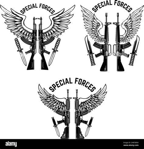 Special Forces Set Of Assault Rifles With Wings Design Element For