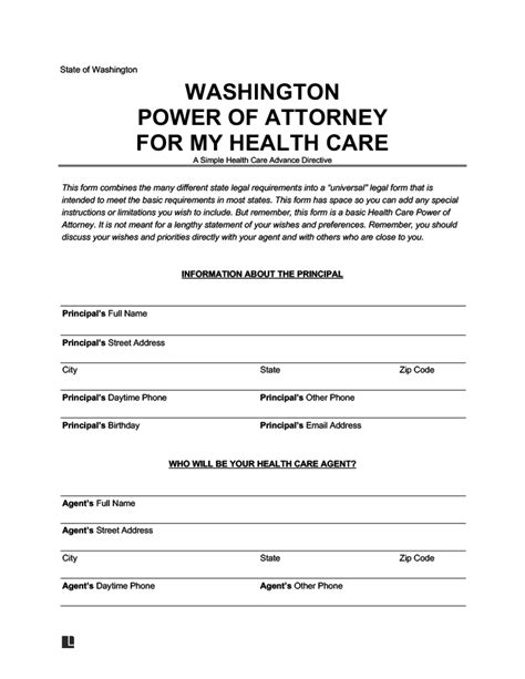 Free Printable Power Of Attorney Form Washington State Free Printable