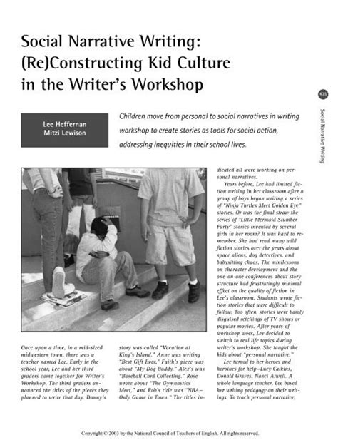 Social Narrative Writing Reconstructing Kid Culture In The Writers
