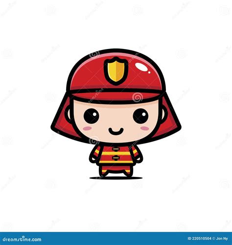 Cute Male Cartoon Character Being A Firefighter Stock Vector