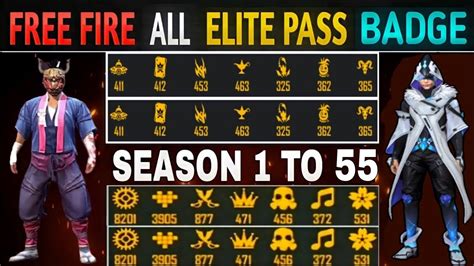 Free Fire All Elite Pass Badge Season 1 To 55 All Elite Pass Badge