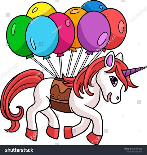 Unicorn Floating Balloons Cartoon Clipart Stock Vector Royalty Free