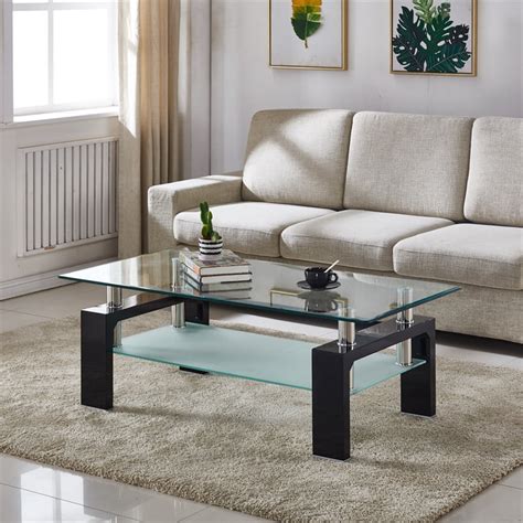 Artisan Furniture Perla Rectangular Tempered Glass Coffee Table In Black Lacquer