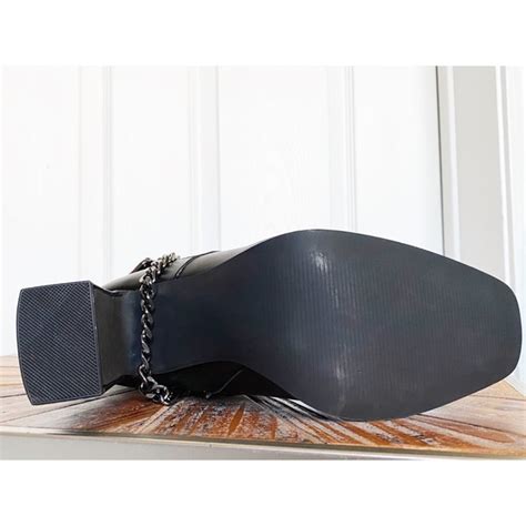 Shoe Dazzle Shoes Nwt Shoe Dazzle Black Faux Leather Block Heeled Chain Detail Knee High