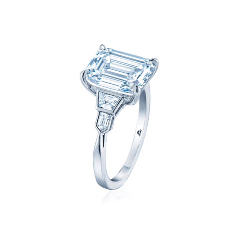 Emerald Cut Diamond Engagement Ring With Bezel Set Trapezoid And Bullet