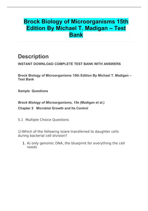 Brock Biology Of Microorganism 15th Edition Test Bank Questions And