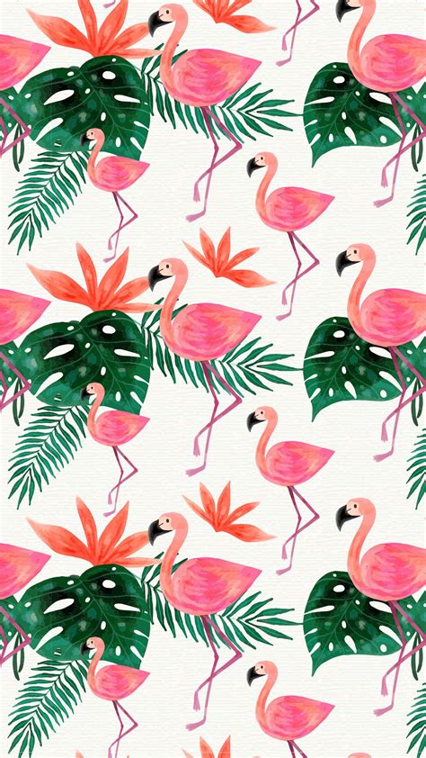 Watercolor Flamingo Cuteness Mobile Wallpaper Tropical Pink