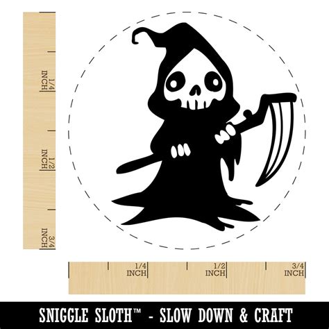 Creepy Spooky Skeleton Grim Reaper With Scythe Horror Rubber Stamp For