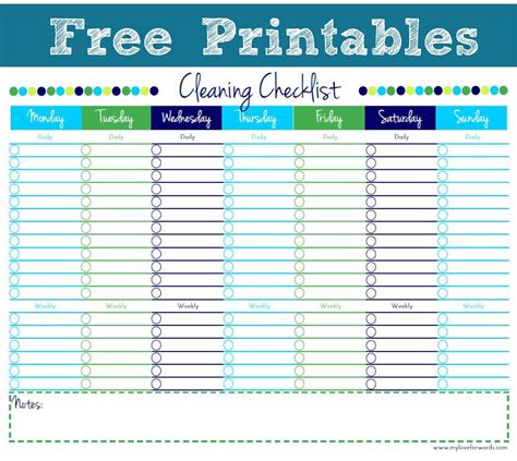 Free Printable Housework Checklist