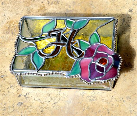 Floral Stained Glass Jewelry Box Monogrammed Initial Vanity Etsy