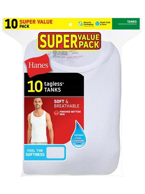 Hanes Mens Super Value Pack White Tank Undershirts 10 Pack