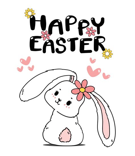 Cute Spring Bunny Easter Happy Easter Cute Cartoon Doodle Drawing