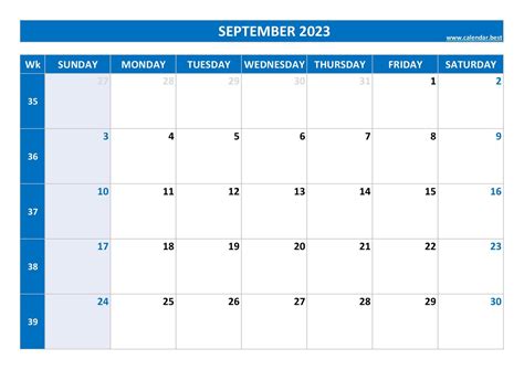 Week 37 2023 Dates Calendar And Weekly Schedule To Print