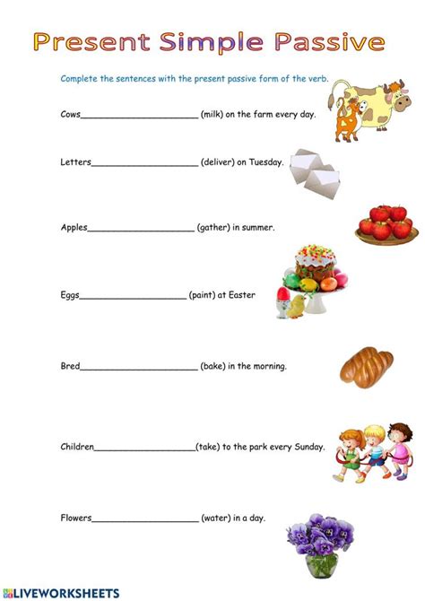 The Present Simple Passive Worksheet Is Filled With Pictures And Words To Help Students