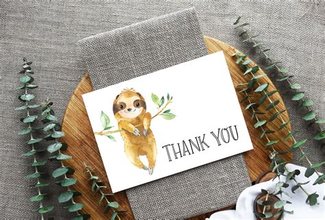 Free printable woodland forest baby shower thank you card. Sloth Thank You Card Printable Sloth Baby Shower Thank You ...