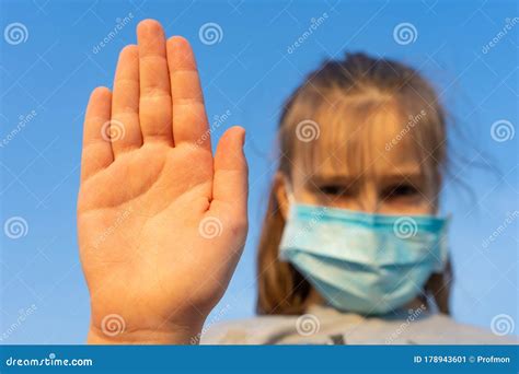 Masked Child Protection Against Covid Virus Girl Wearing Mask