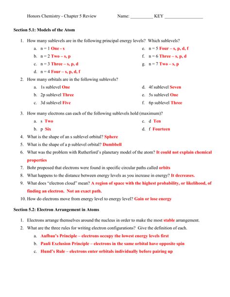 Atomic structure review worksheet answer key : Chapter 5 Atomic Structure And The Periodic Table Answer ...
