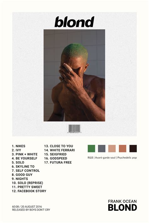 Frank Ocean Blond Album Cover Tracklist Poster In 2021 Album Cover