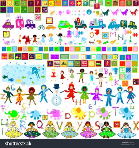 Preschool World Collection Of Design Elements For Kids Stock Vector