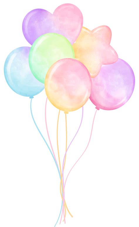 Vibrant Pastel Balloons Bouquet With Strings Watercolor 26499396 Png