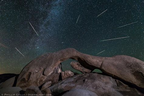 Perseid Meteor Shower Over Arch Rock Joshua Tree National Park 2015