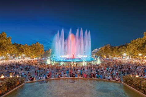 Best Fountains In Europe Barcelona Night View Of Magic Fountain Light Show In Barcelona Spain